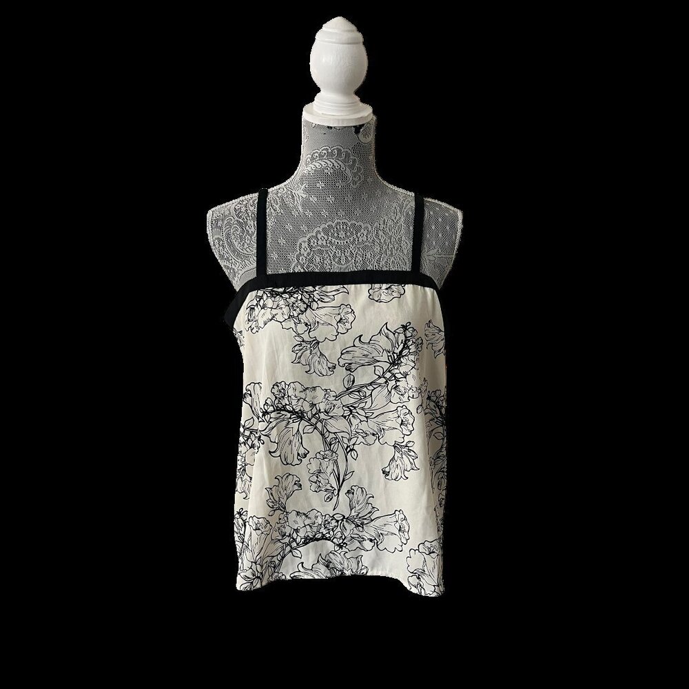 True Destiny Floral Print Spaghetti Strap Tank Top Cream and Black NWT Large